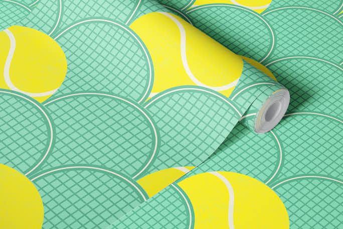 Tennis balls and rackets on mint green - Mwallpaper roll