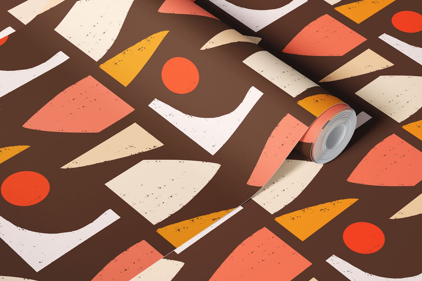 70s Mod Abstract Brown - Mid Century Shapes wallpaper roll