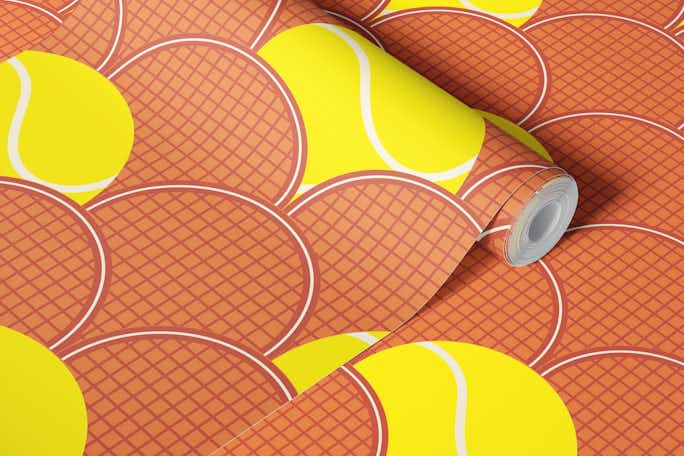 tennis rackets and balls on terra cotta - Mwallpaper roll
