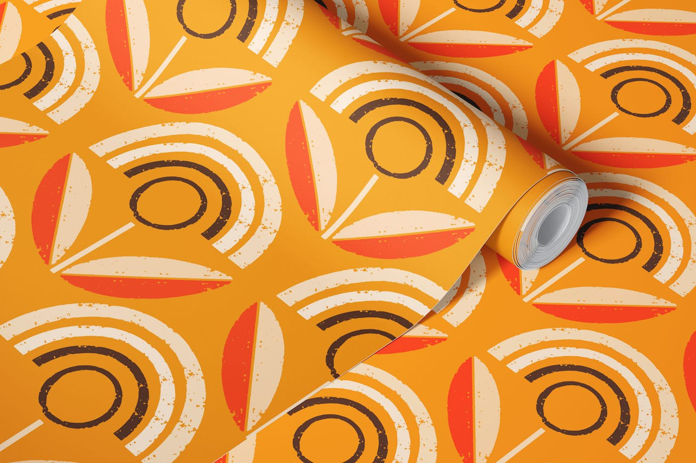 Marigold Mod Sunflower- Mid Century Floral wallpaper roll