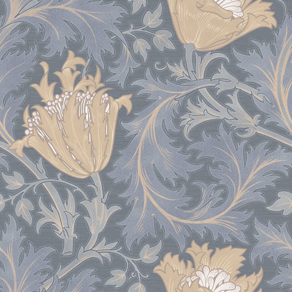 William Morris ANEMONE in slate blue beige