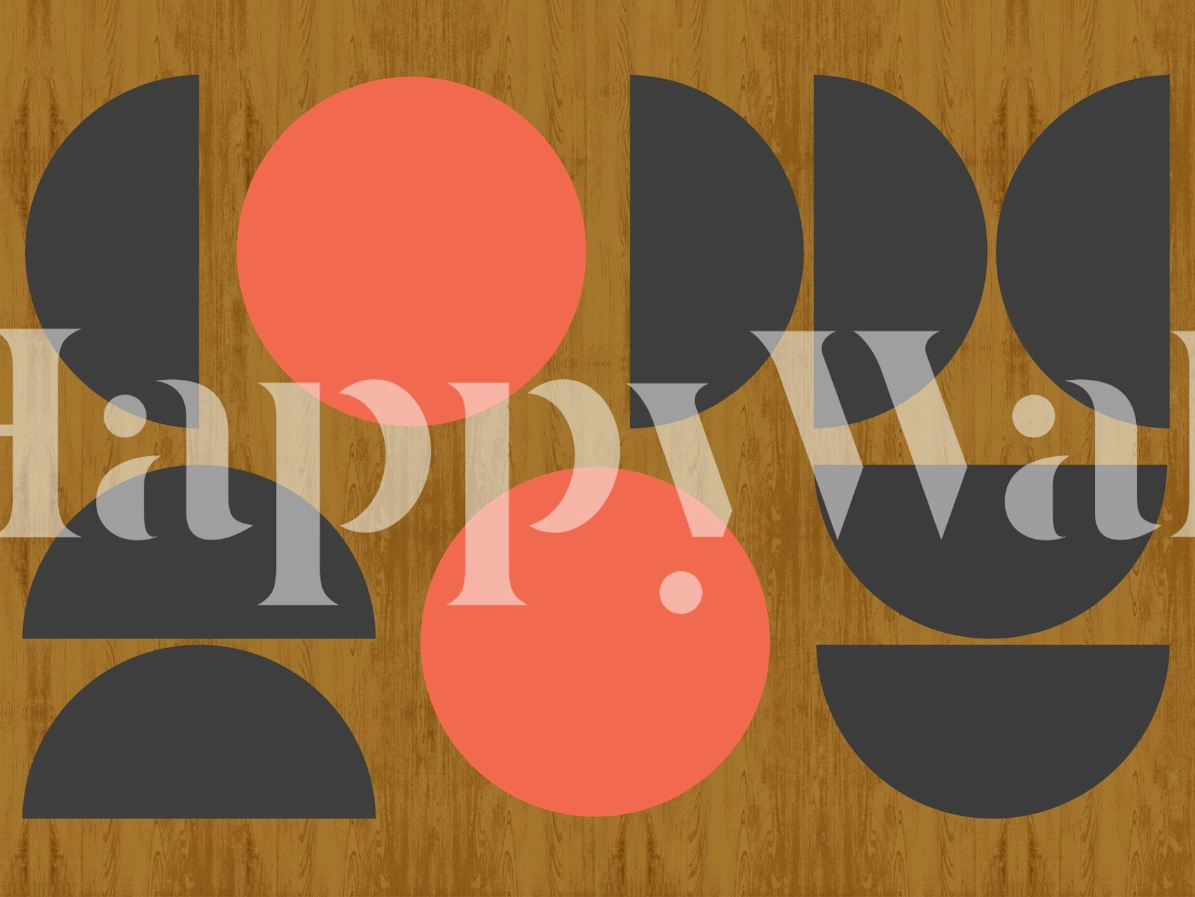 Coral and gray geometric shapes on wooden background wallpaper