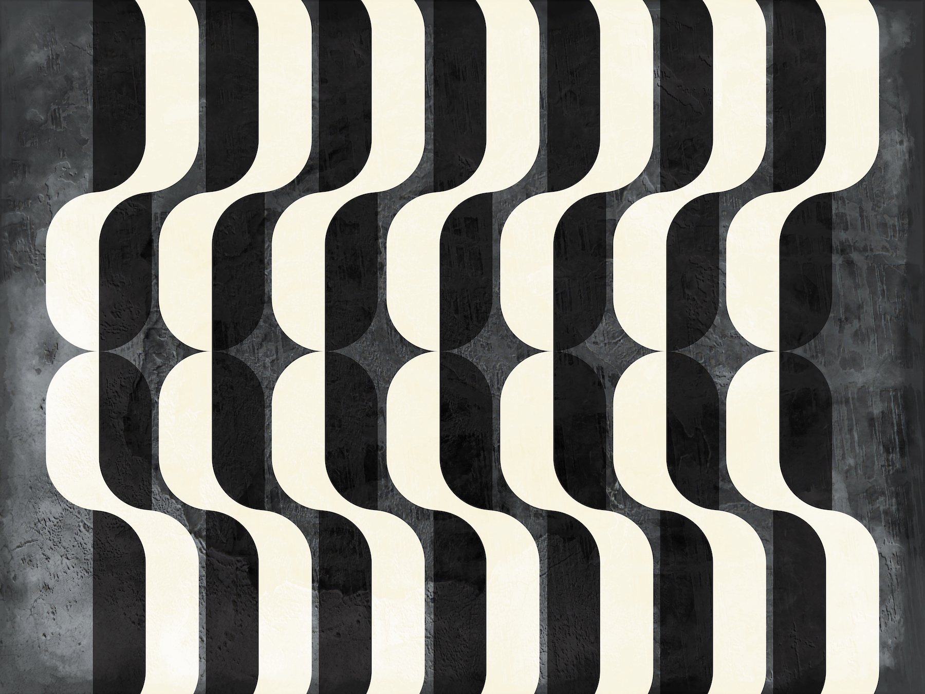 Striped Mid Century Art on Concrete wallpaper | Happywall