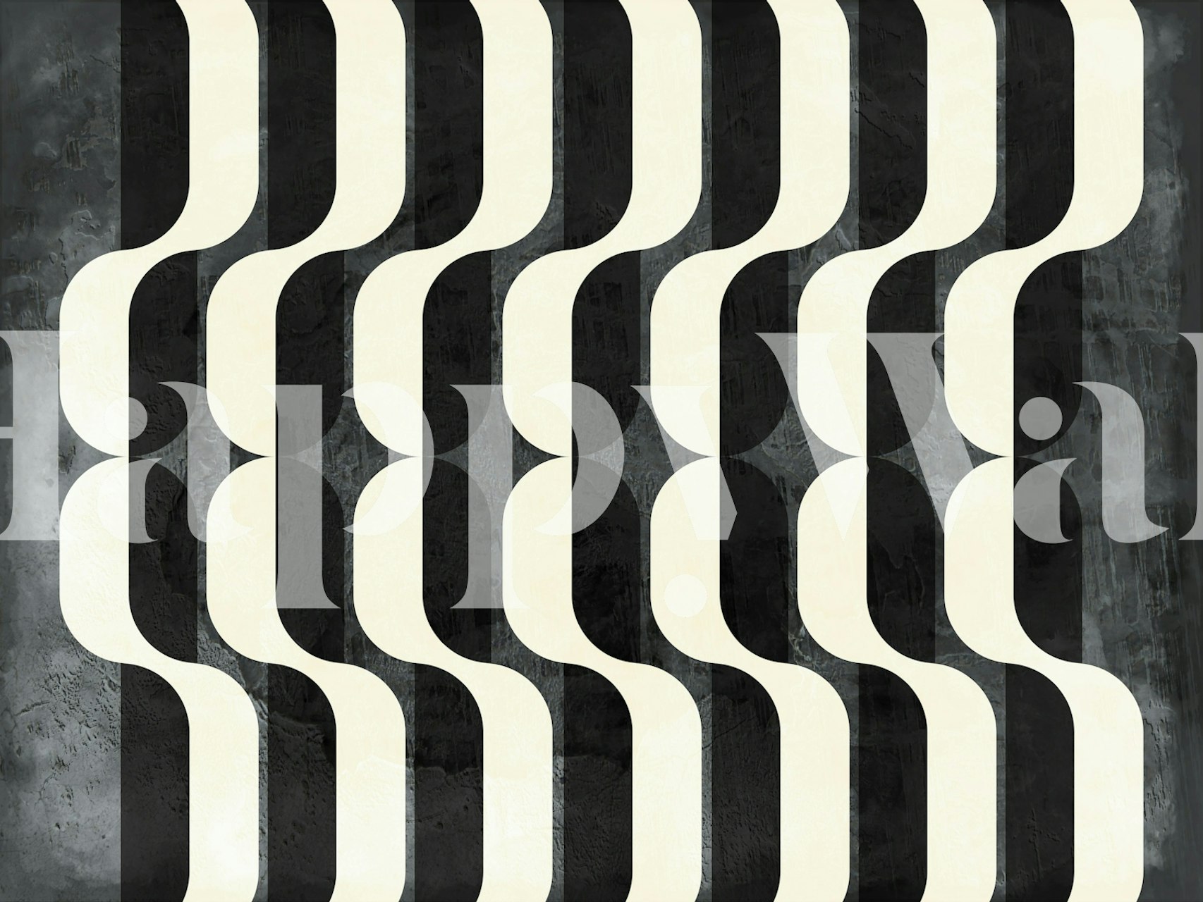 Raidallinen Mid Century Art -seinämaalaus, jossa on optinen illuusio betonitekstuurilla