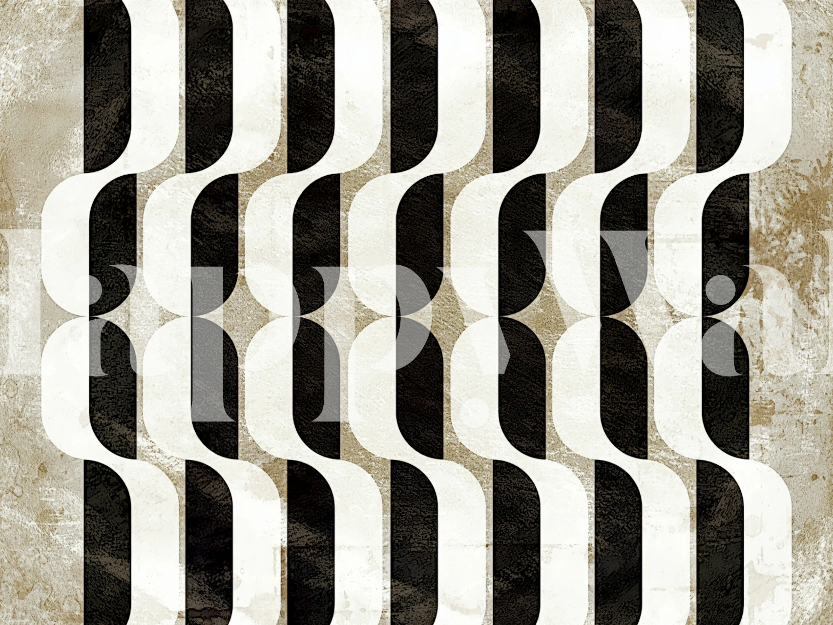 Geometric patterns in black and cream on a textured background wallpaper