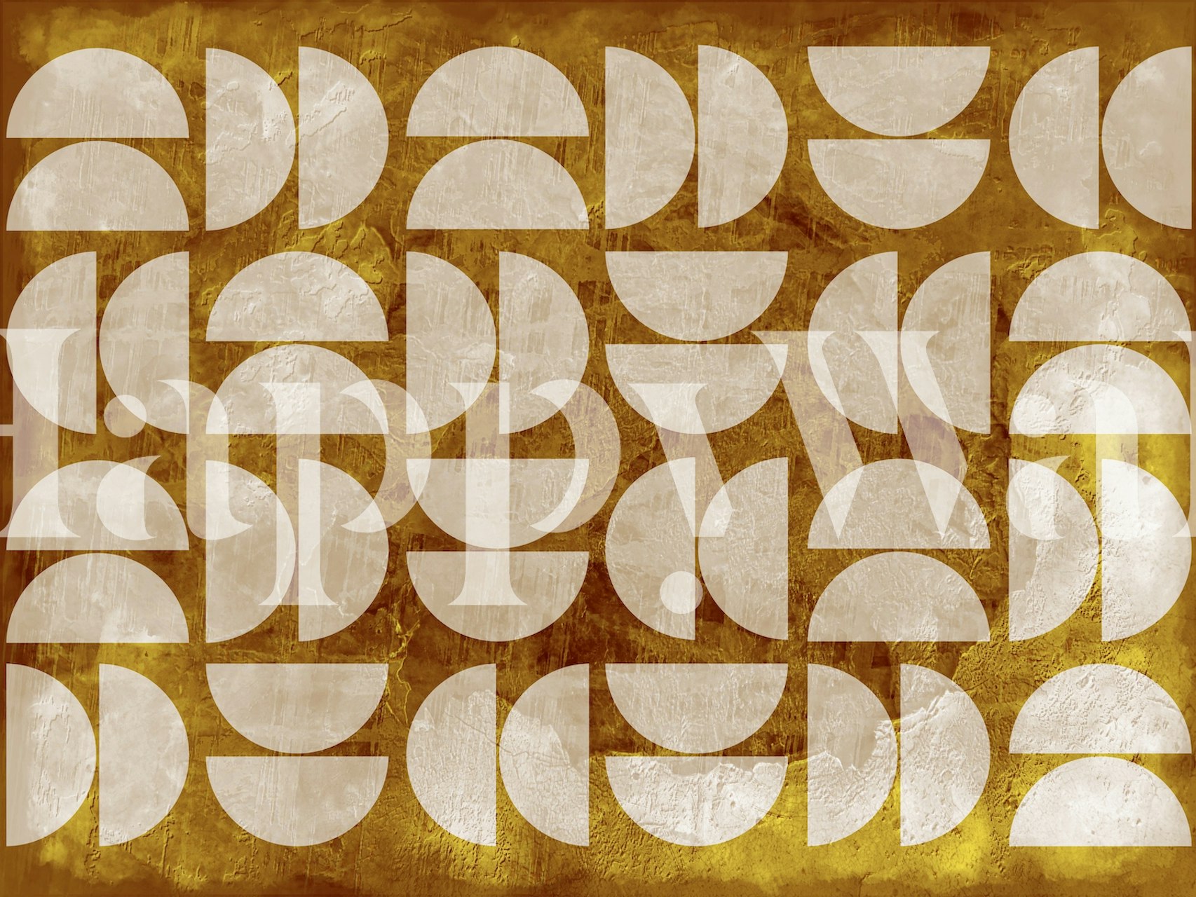 Geometric half-circle pattern in white on a gold background wallpaper