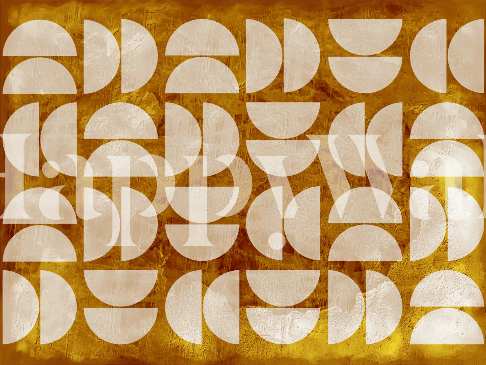 Geometric half-circle pattern in white on a gold background wallpaper