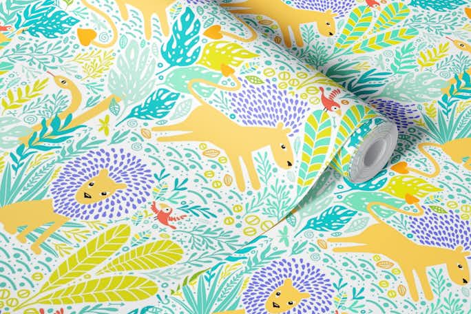 The lion and the parrot for kids 1 - size Mwallpaper roll