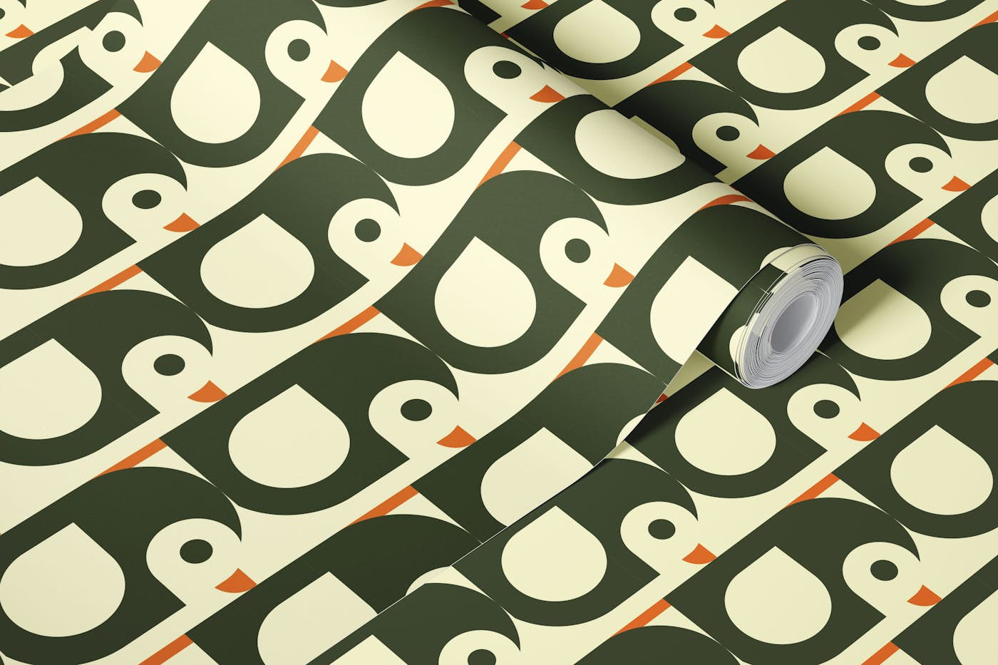 Geometric Bird Duck Black wallpaper roll