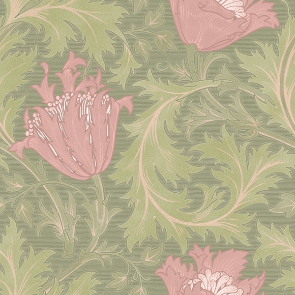 William Morris ANEMONE in sage green pink