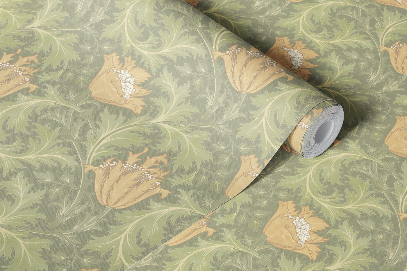 William Morris ANEMONE in sage green vanila wallpaper roll