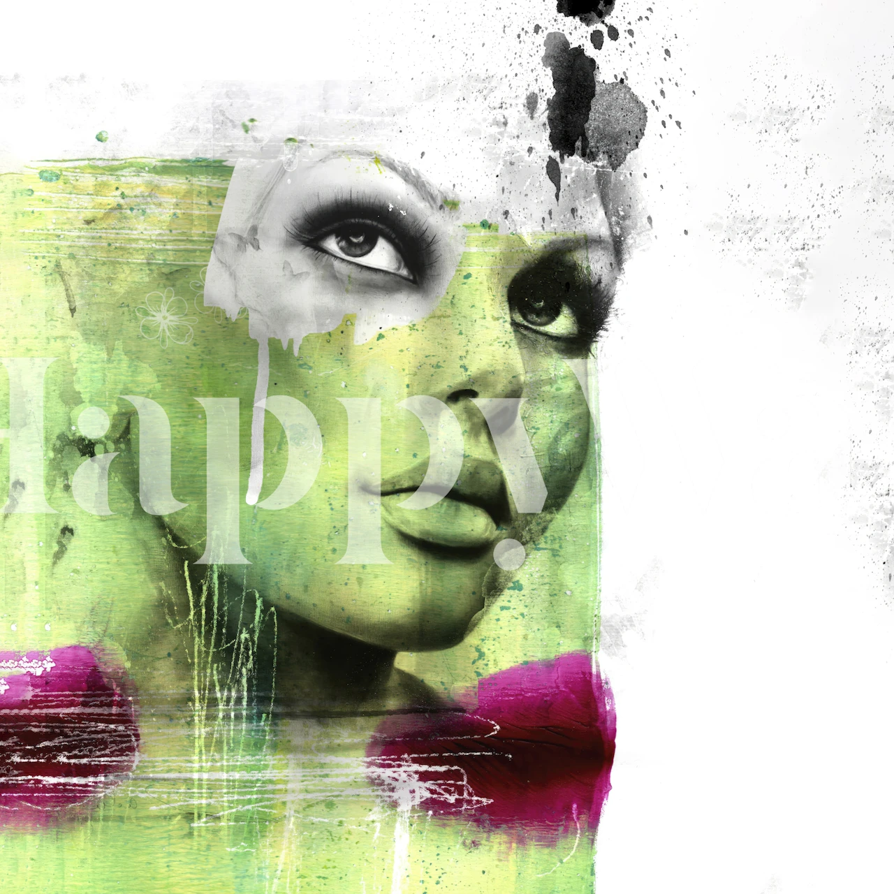 Green Flash Female Portrait wall mural with abstract design and vivid colors