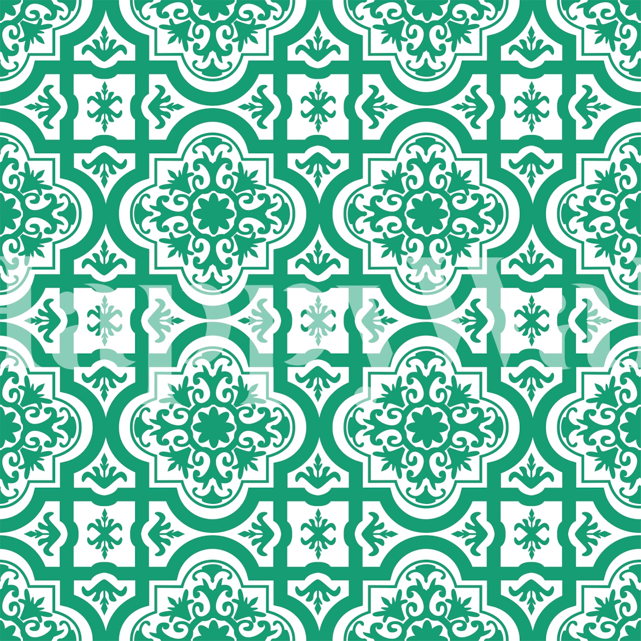 Turkish green and white ornate pattern wall mural