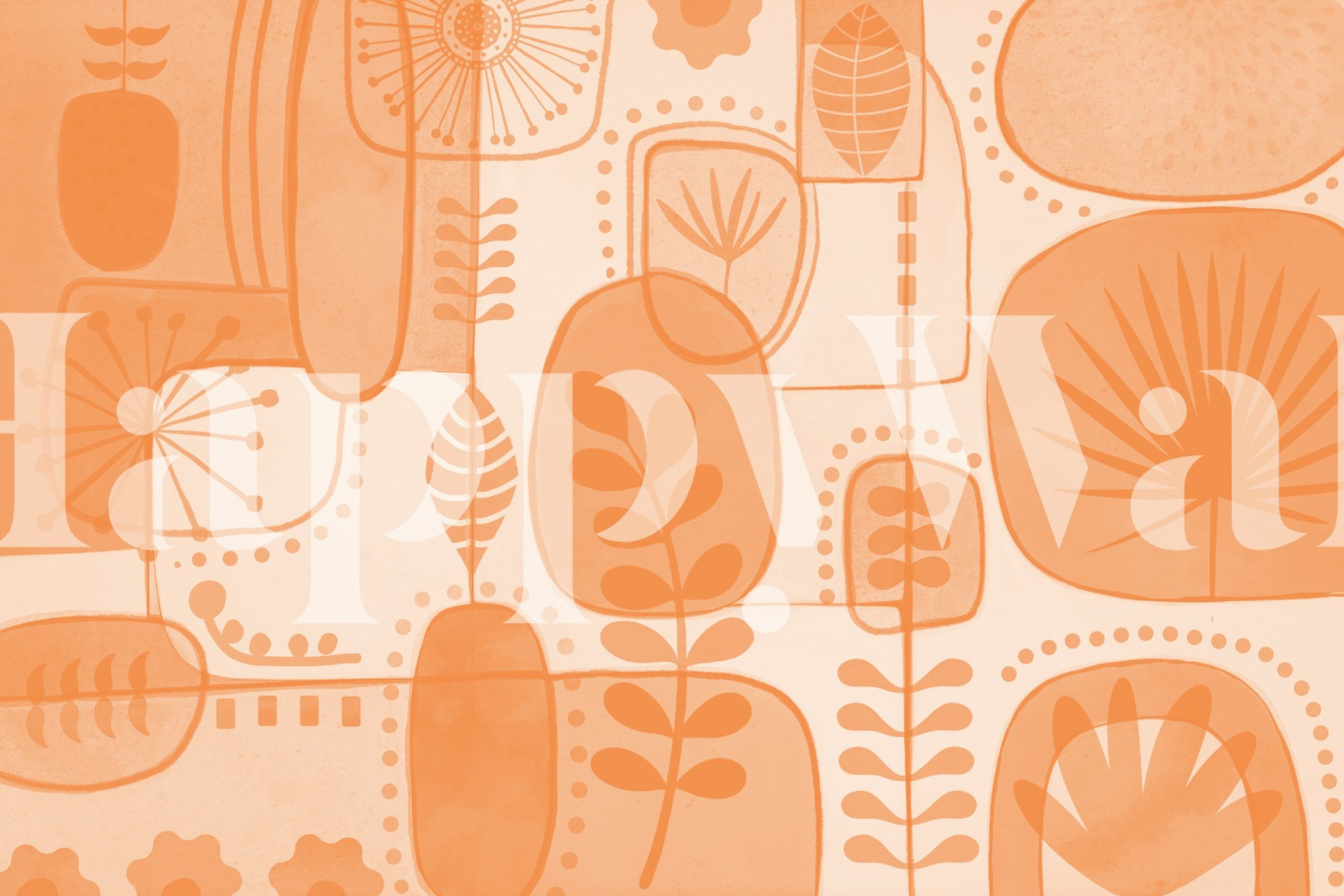 Abstract botanical shapes in peach and orange tones wallpaper