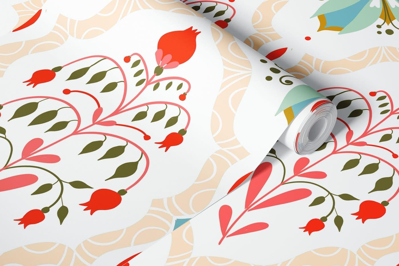 damask floral medaillon wallpaper roll