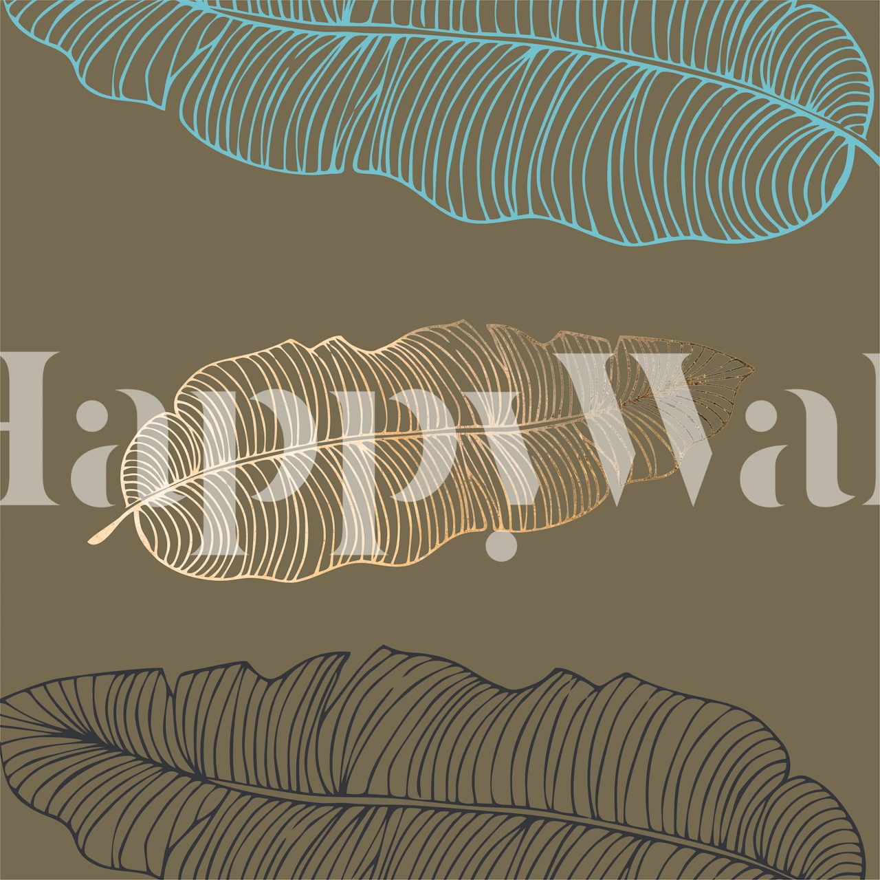 Taupe Mocha Jumbo Palm Leaves behang in een kamer