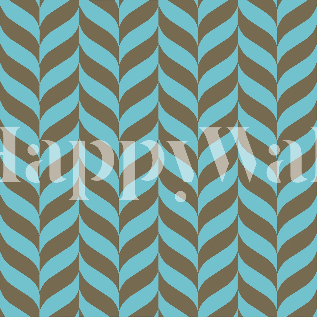 Väggmålning i turkos och mocka med chevronmönster