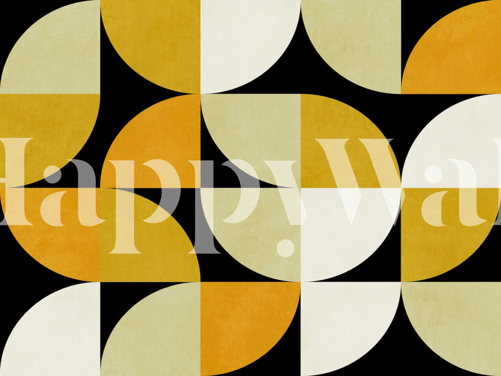 Geometric pattern wallpaper with yellow and white shapes on a black background