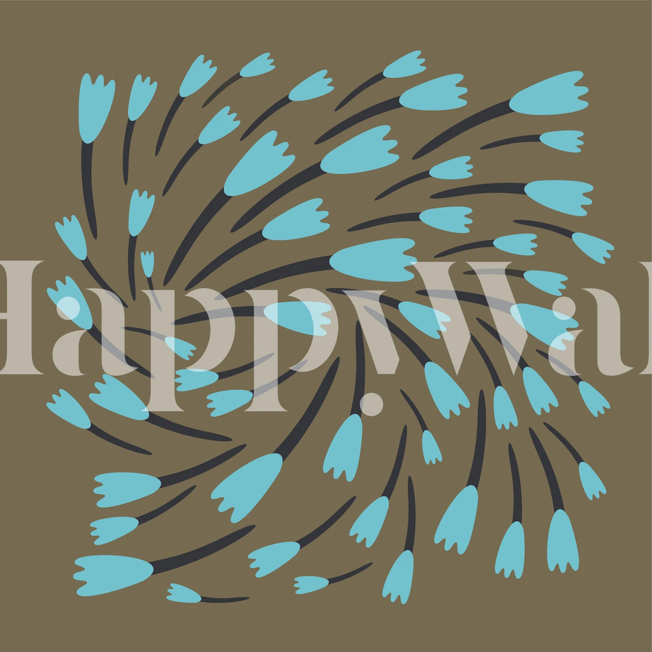 Taupe turning tulips behang in een kamer