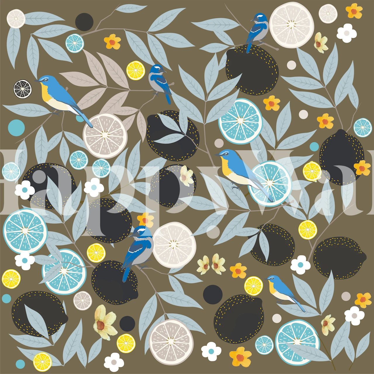 Paradise Garden in Brown Grey Tapete in einem Raum