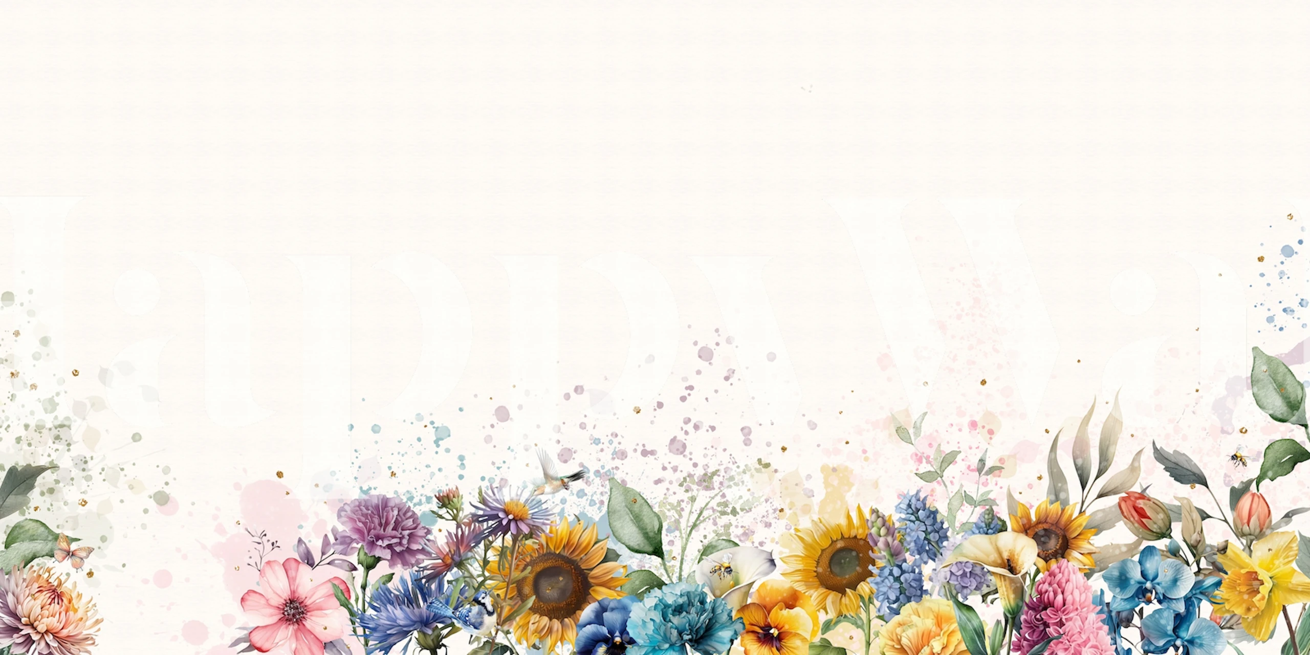 Peinture murale florale aquarelle élégante avec un fond blanc doux pour une ambiance tranquille