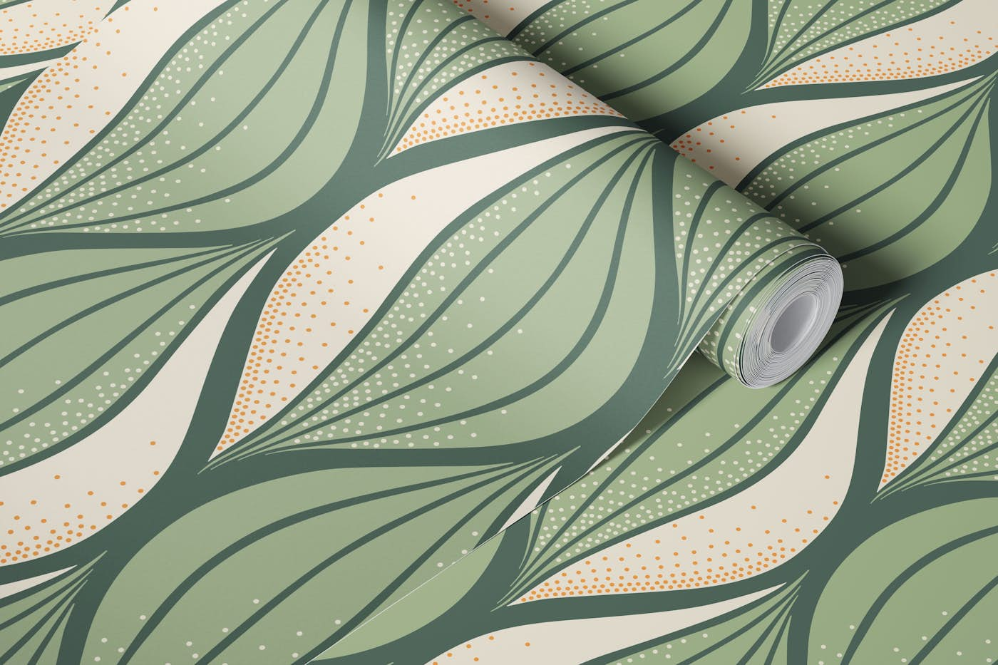 Flowing leaves sage green wallpaper roll