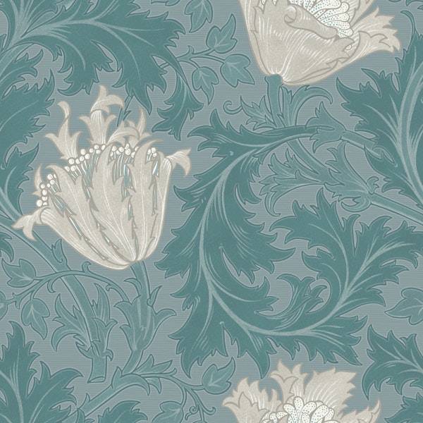William Morris ANEMONE in teal blue grey