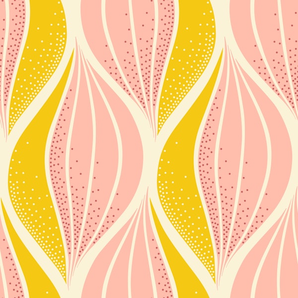 Flowing leaves pink yellow offwhite