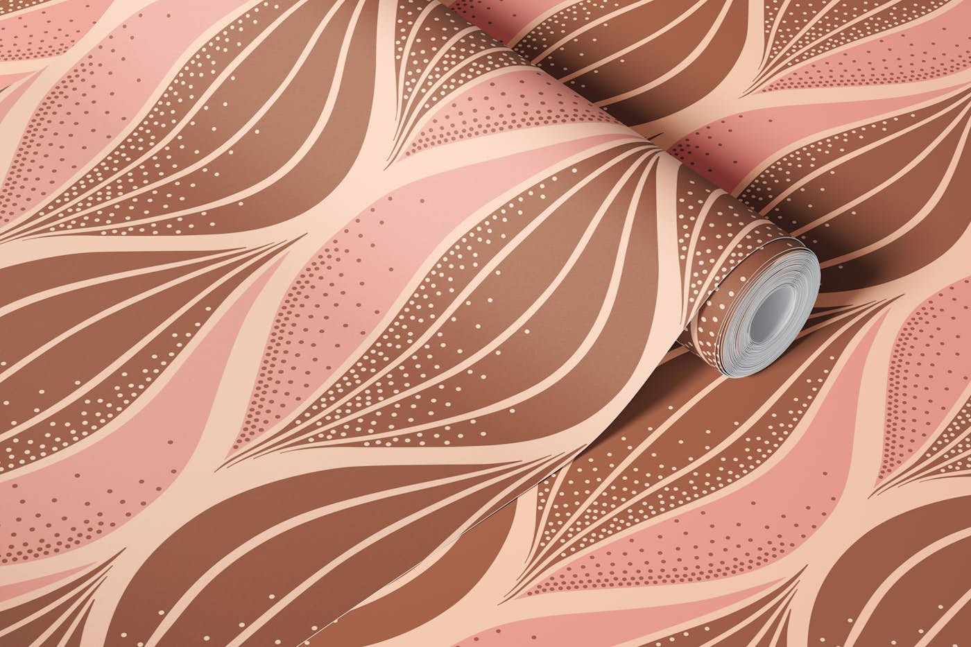 Flowing leaves brown pink wallpaper roll