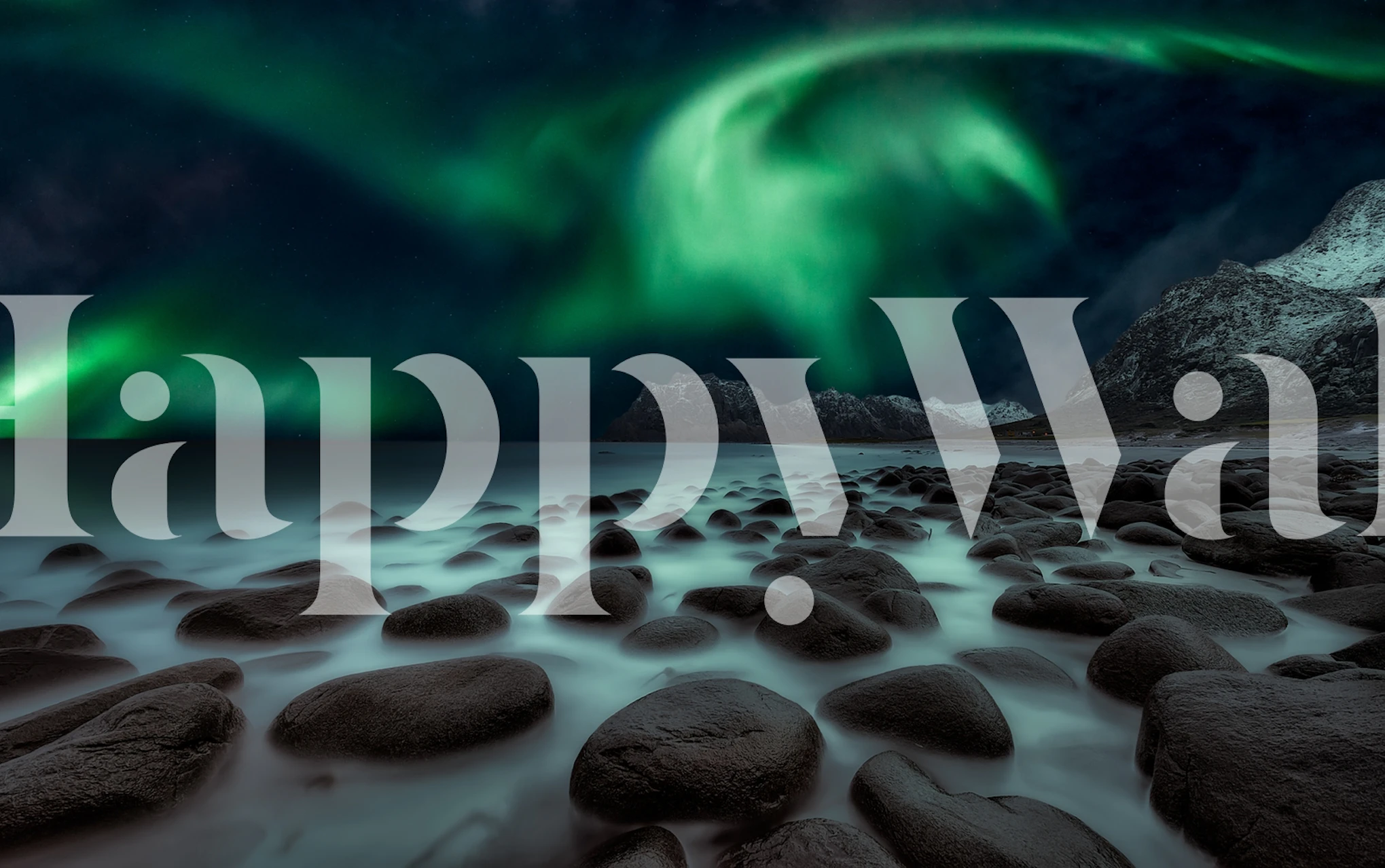 Aurora Borealis over rocky beach landscape wallpaper