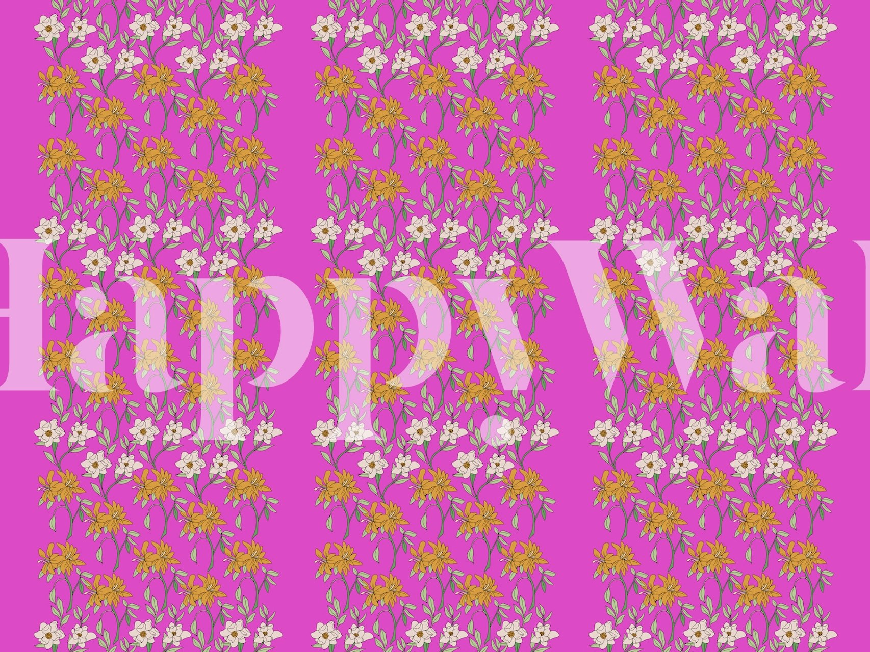 Τολμητός τοίχος με ροζ νέον με ροζ-πορτοκαλί λουλουδάτα μοτίβα και ρίγες