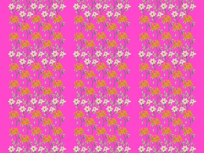 Rose Orange Floral Stripes on Neon Pink