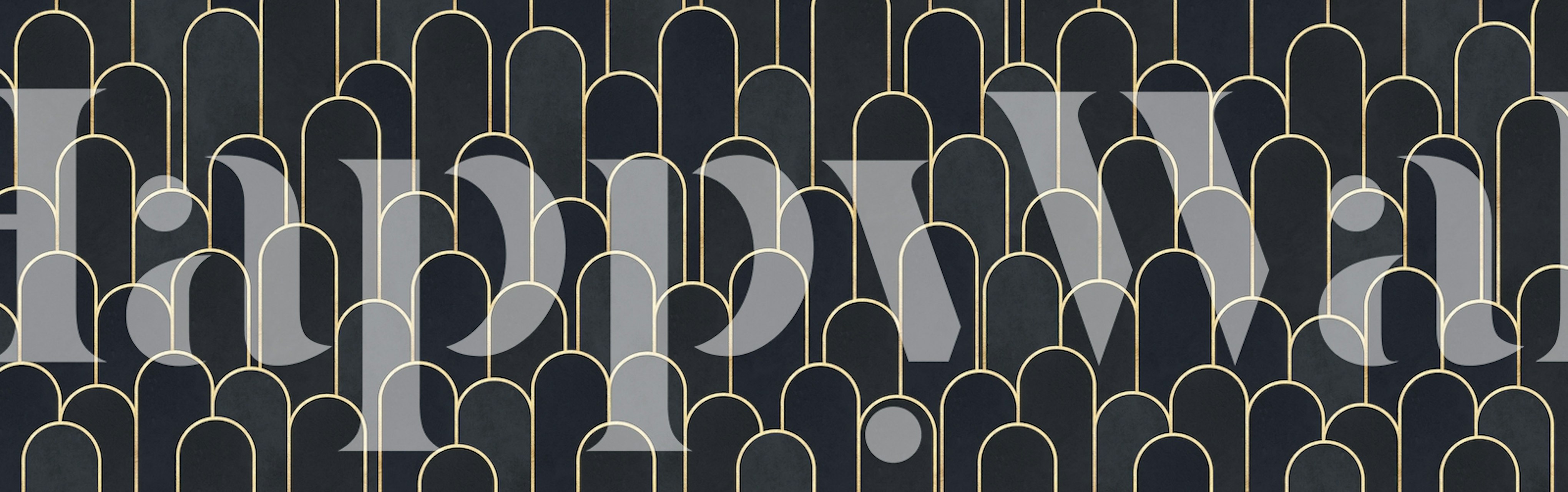 Navy blue wallpaper with geometric gold line patterns