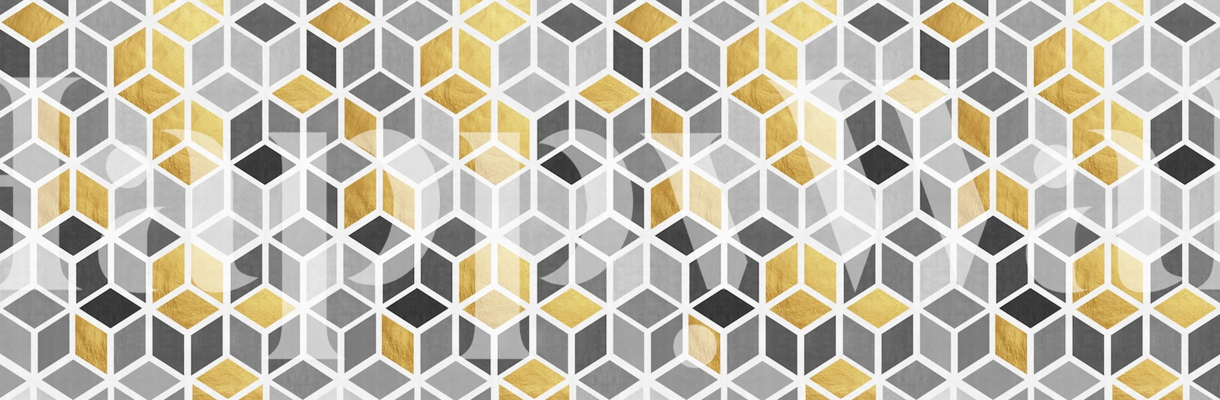 Geometric gray and gold wall mural with diamond and hexagon patterns