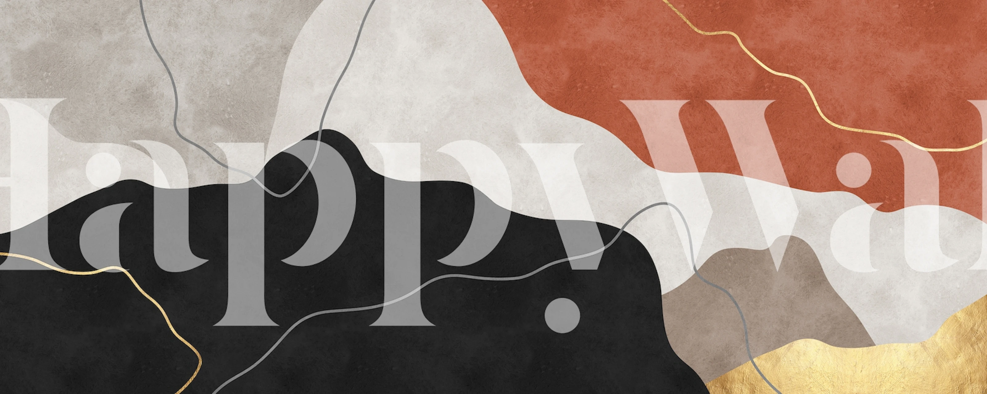 Abstrakt ekspresjonistisk veggmaleri med en blanding av jordfarger og dristige svarte linjer