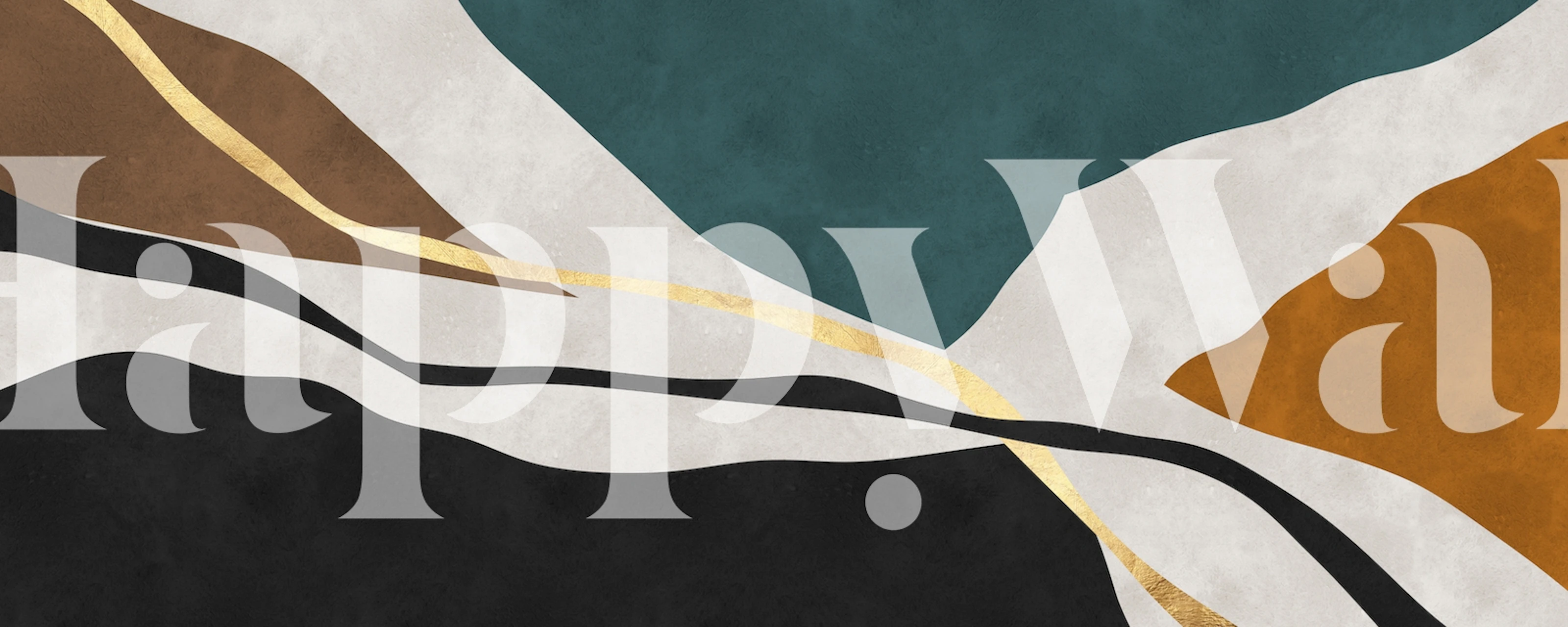 Αφαίρεση expressionist forms τοιχογραφία με γεωμετρικά σχήματα σε πράσινο, μουστάρδα, κρέμα, μαύρο και χρυσό