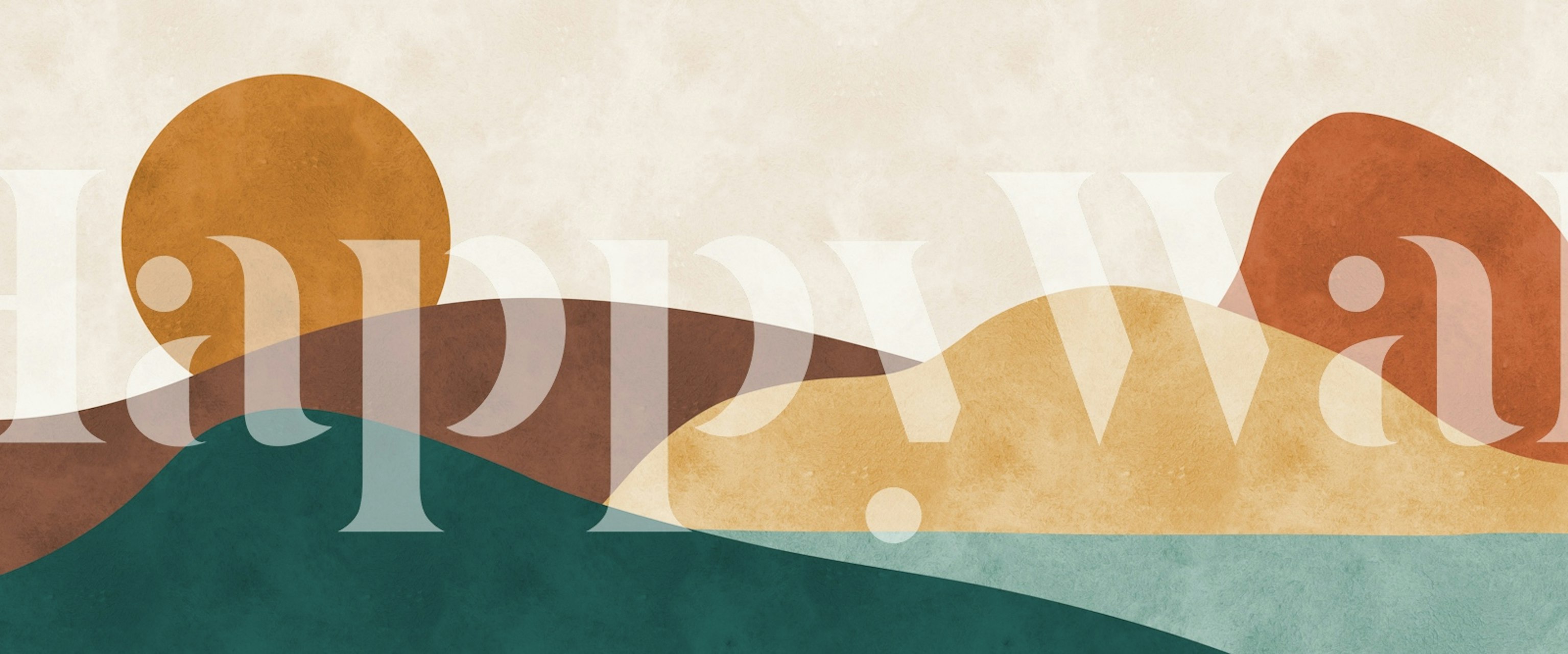 Abstract landscape design featuring warm orange, brown, and teal colors wallpaper.