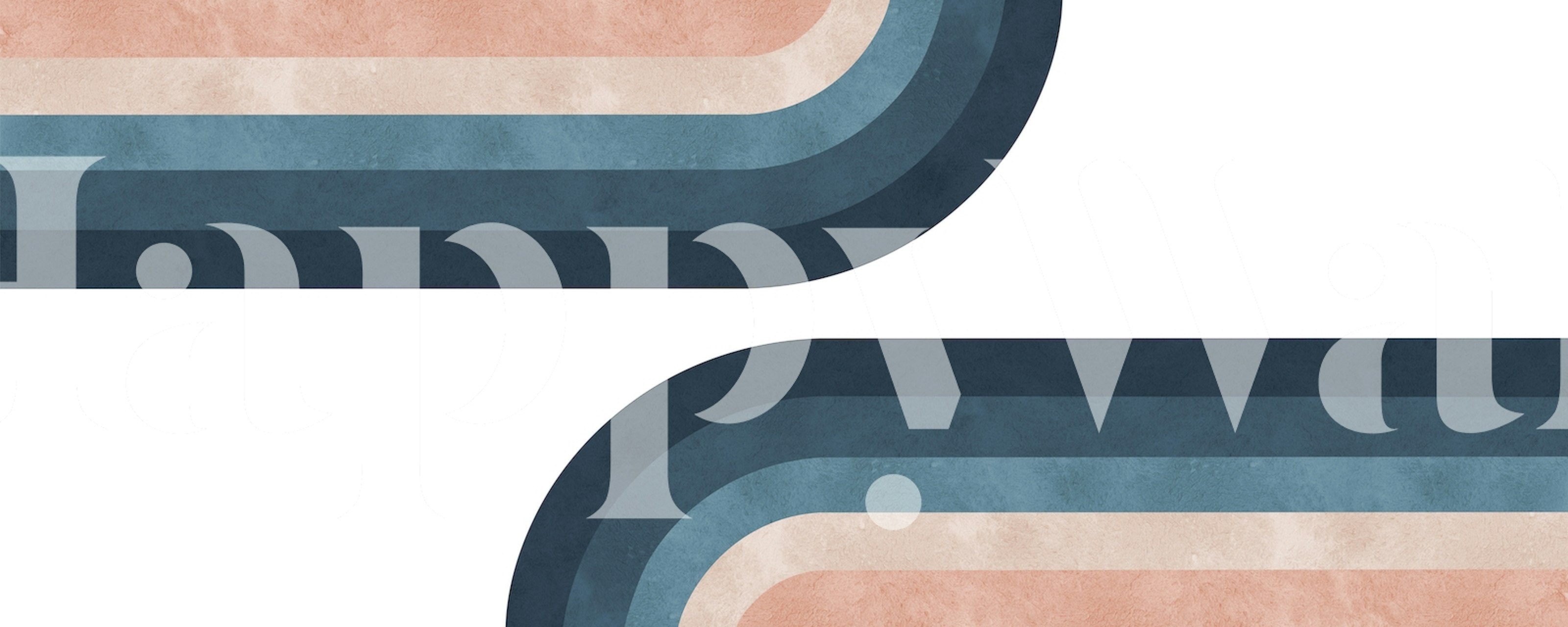 Abstracte lijnen en cirkels muurschildering in blauw- en aardse tinten