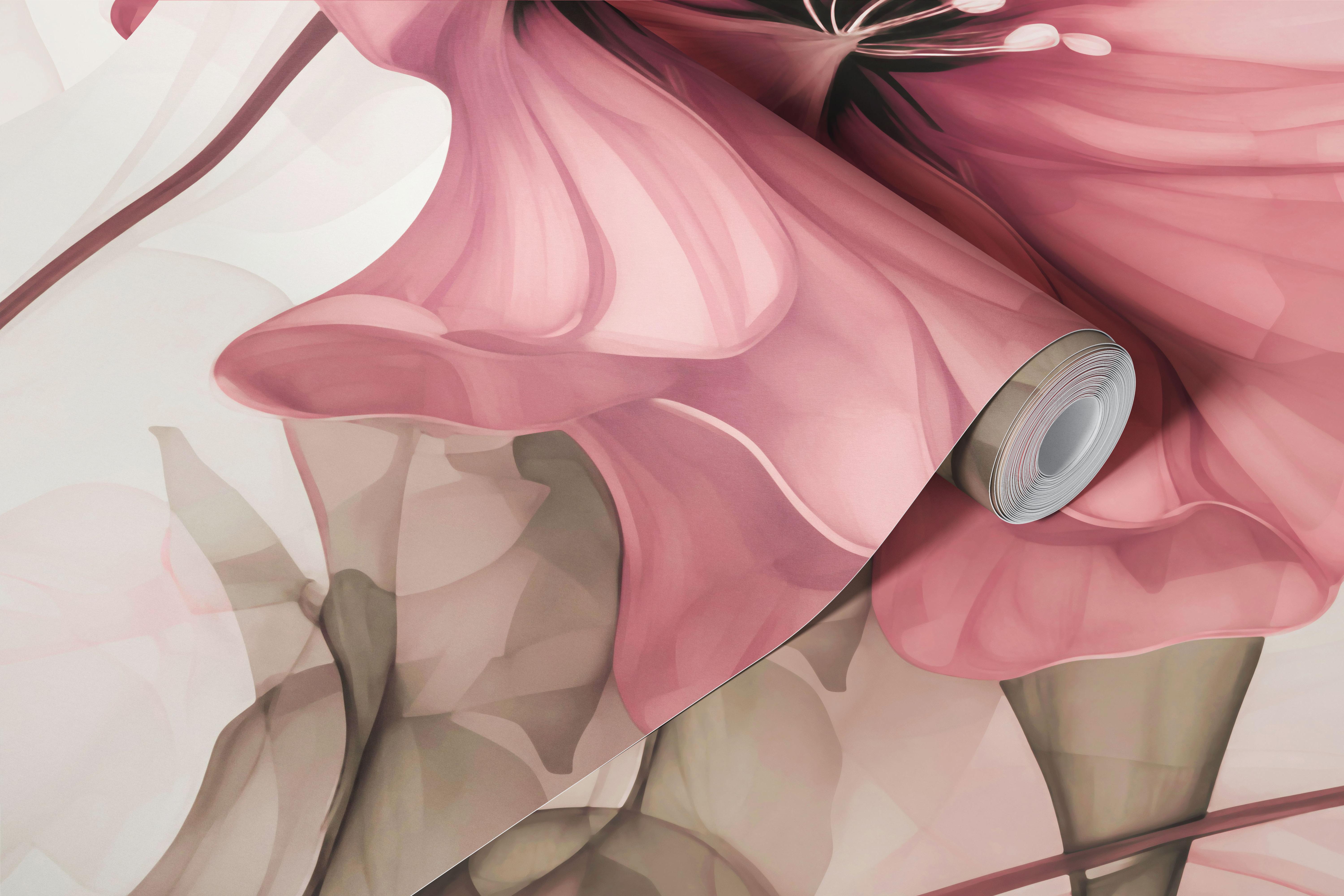 Transparent pink flowers with delicate petals floral wallpaper