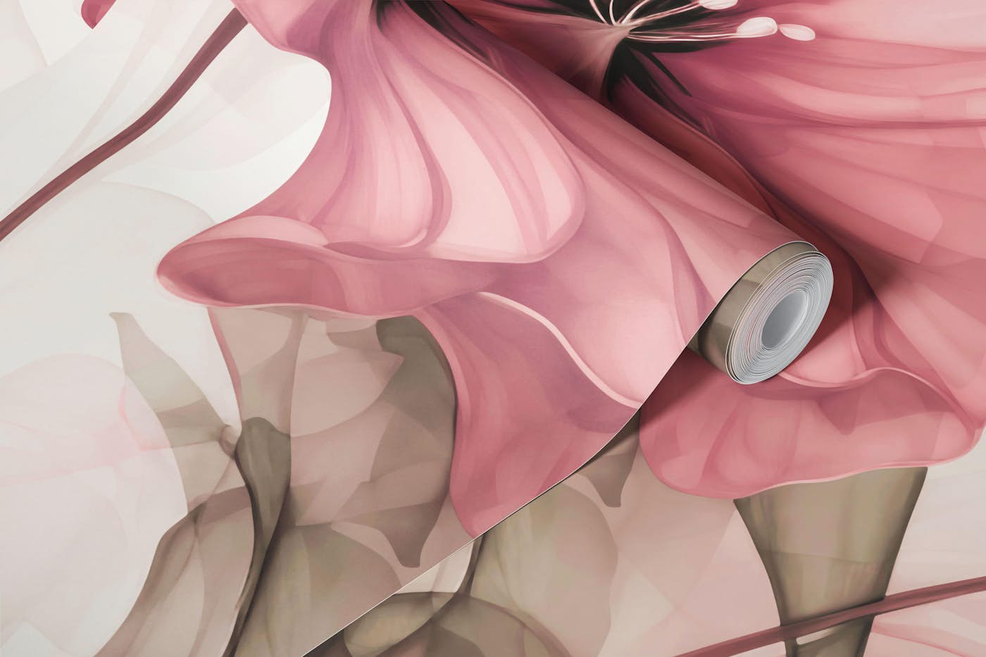 Ethereal Flower Fantasies Pastel Blush Pink wallpaper roll