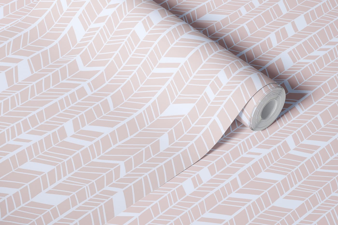 Hand drawn herringbone pale pink wallpaper roll