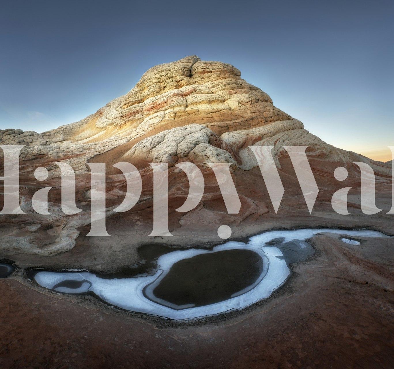 Alien planet landscape with ice pockets and earthy colors wallpaper