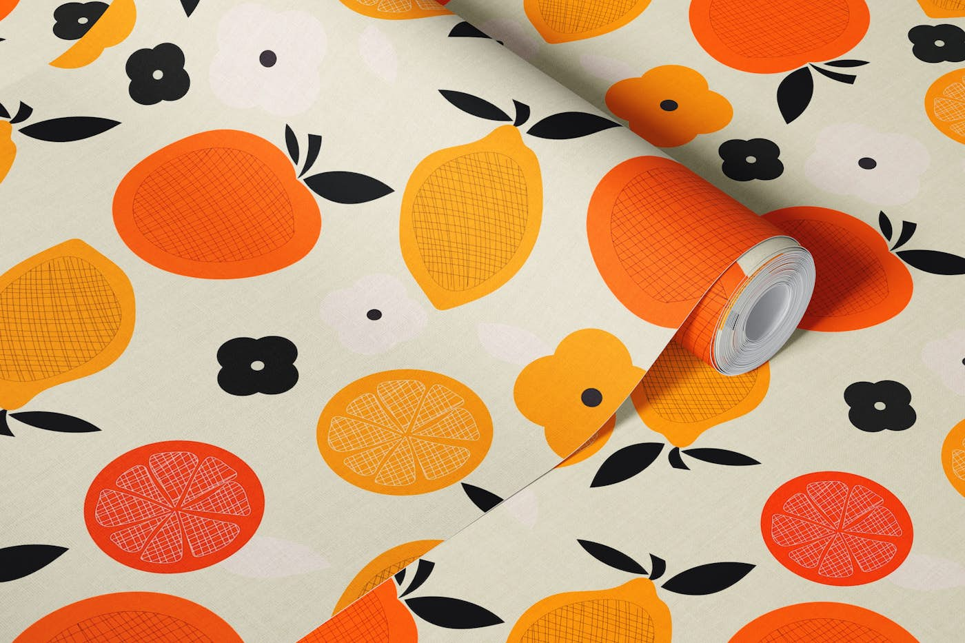 vitamins & fruits, mid century wallpaper roll