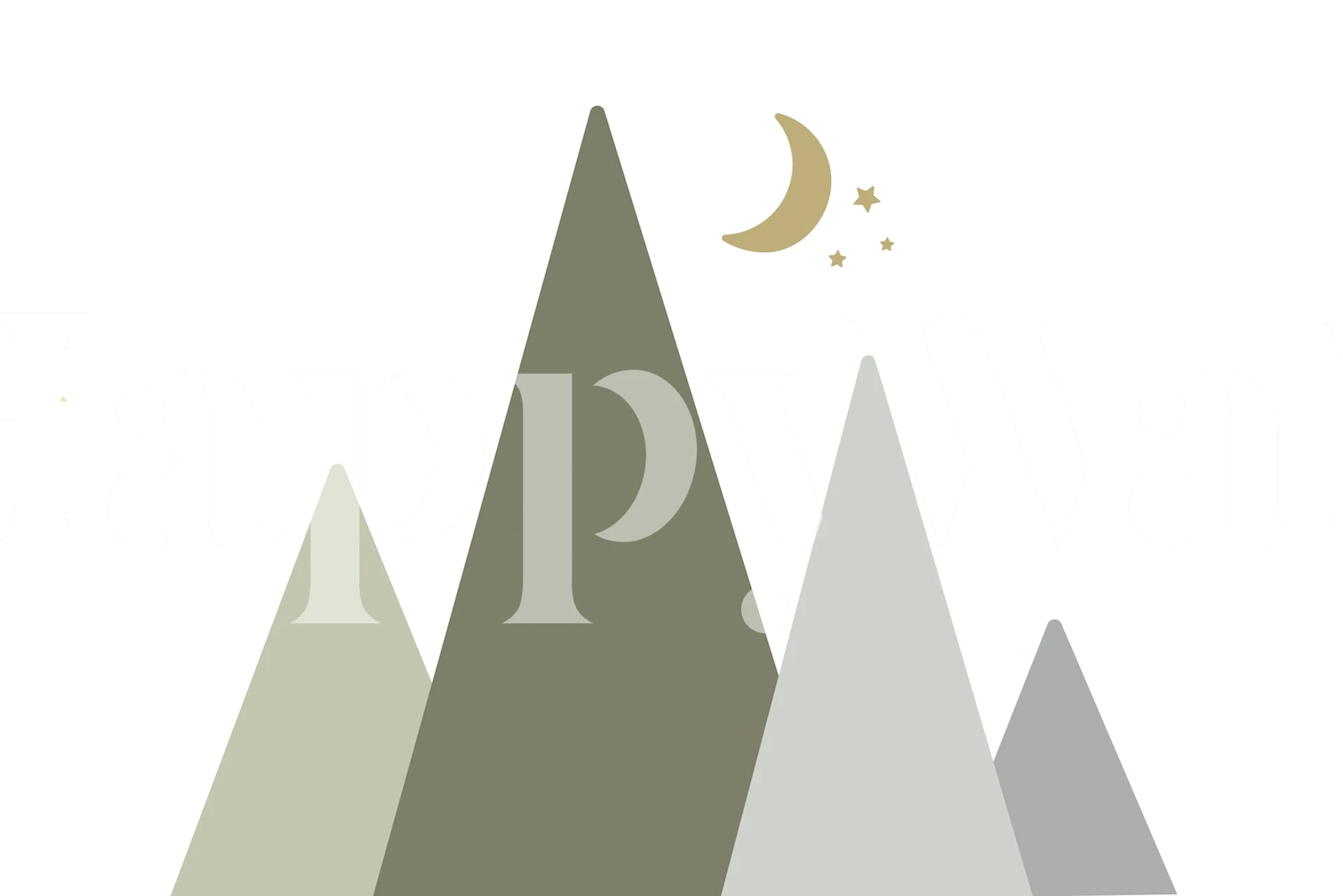 Mountain peaks in green and grey with moon and stars wallpaper