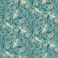 Birds in the Forest in Teal Blue Green tapete