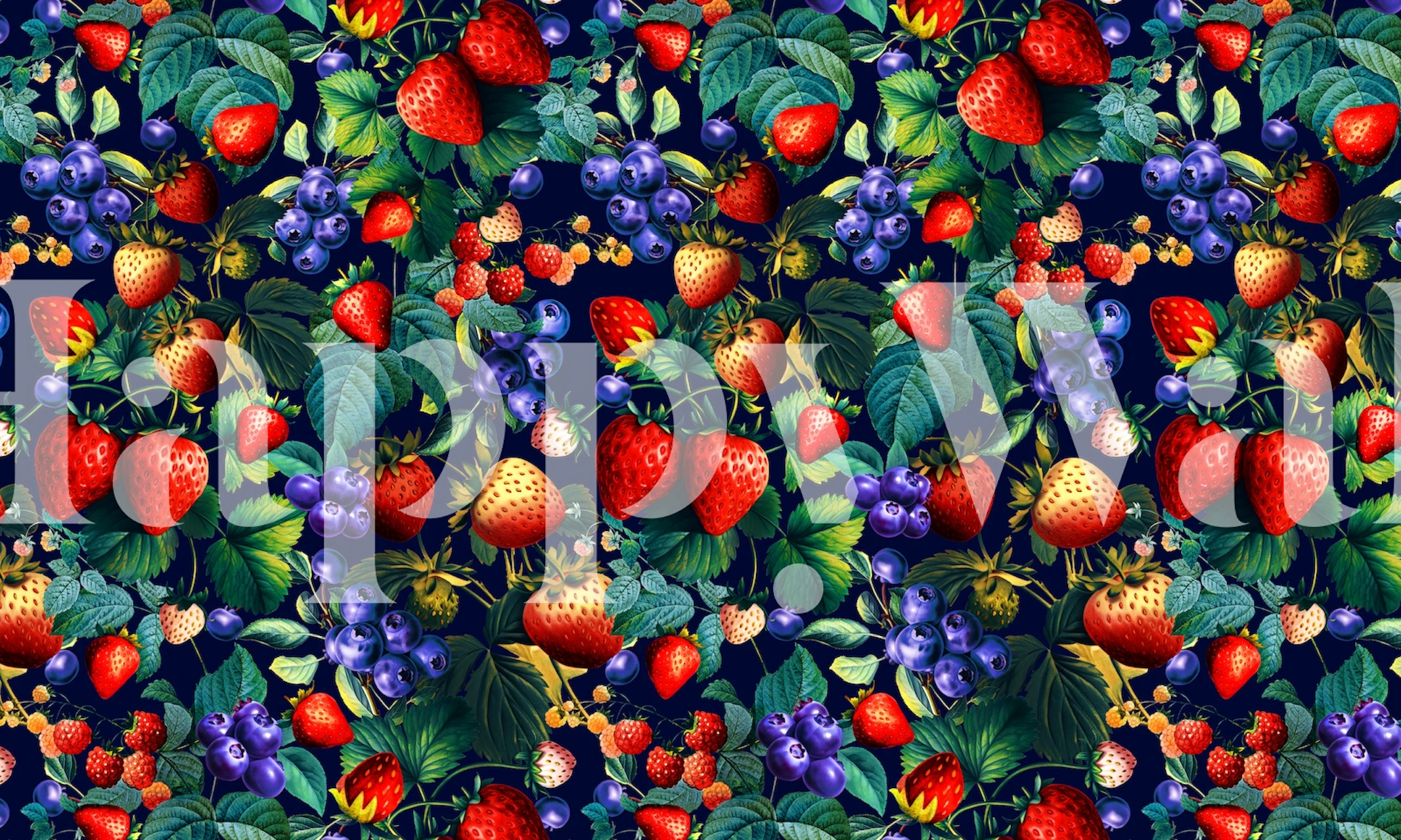 Bright berry pattern with strawberries and blueberries wallpaper