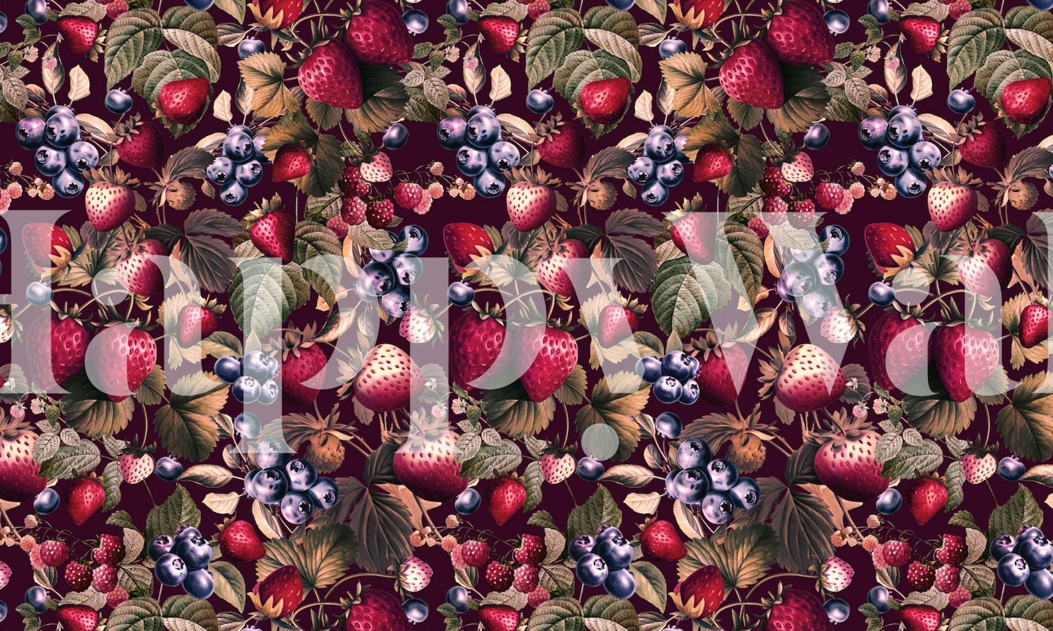 Strawberry and blueberry floral wallpaper with dark background