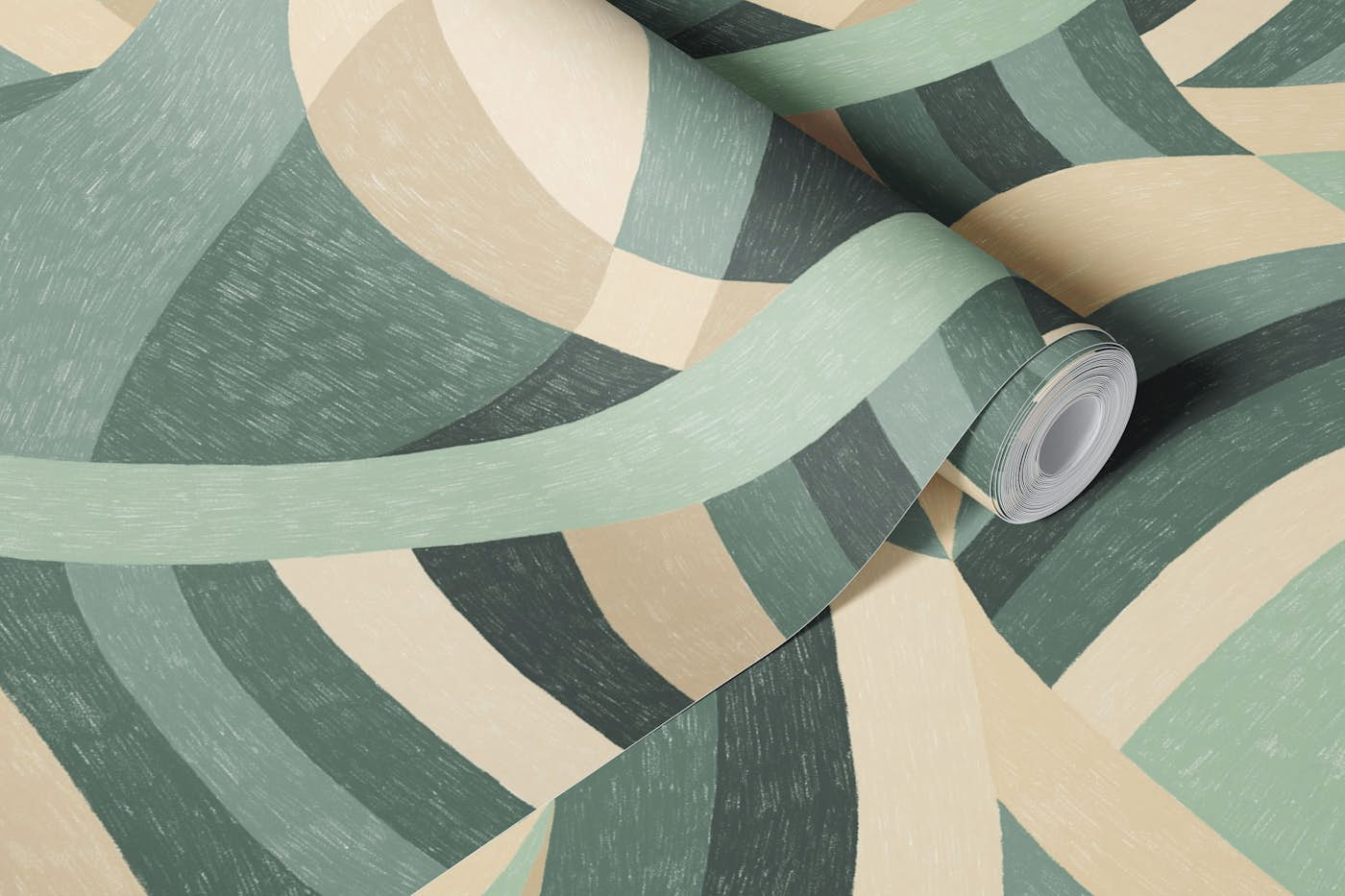 Organic Harmony - Geo Play in Chalky Greens wallpaper roll