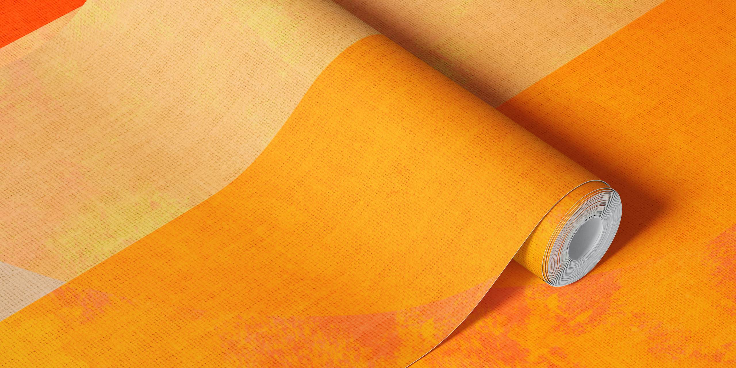 Abstract shapes in orange, black, and beige wallpaper
