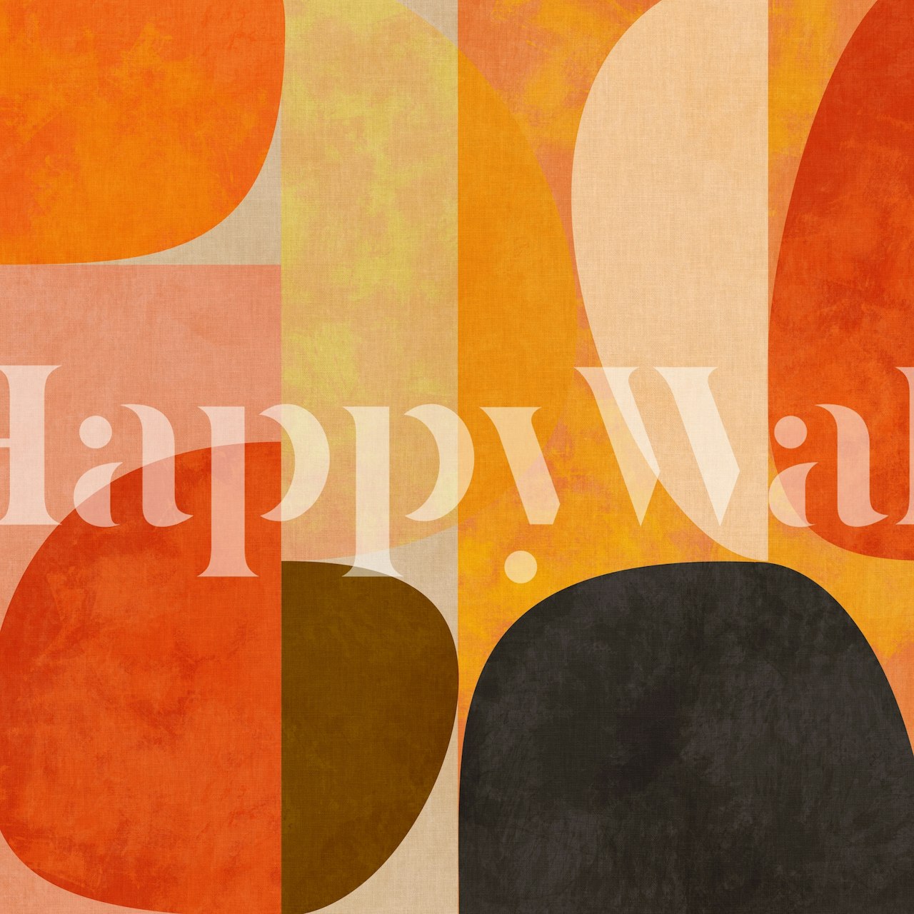 Abstract shapes in orange, black, and beige wallpaper